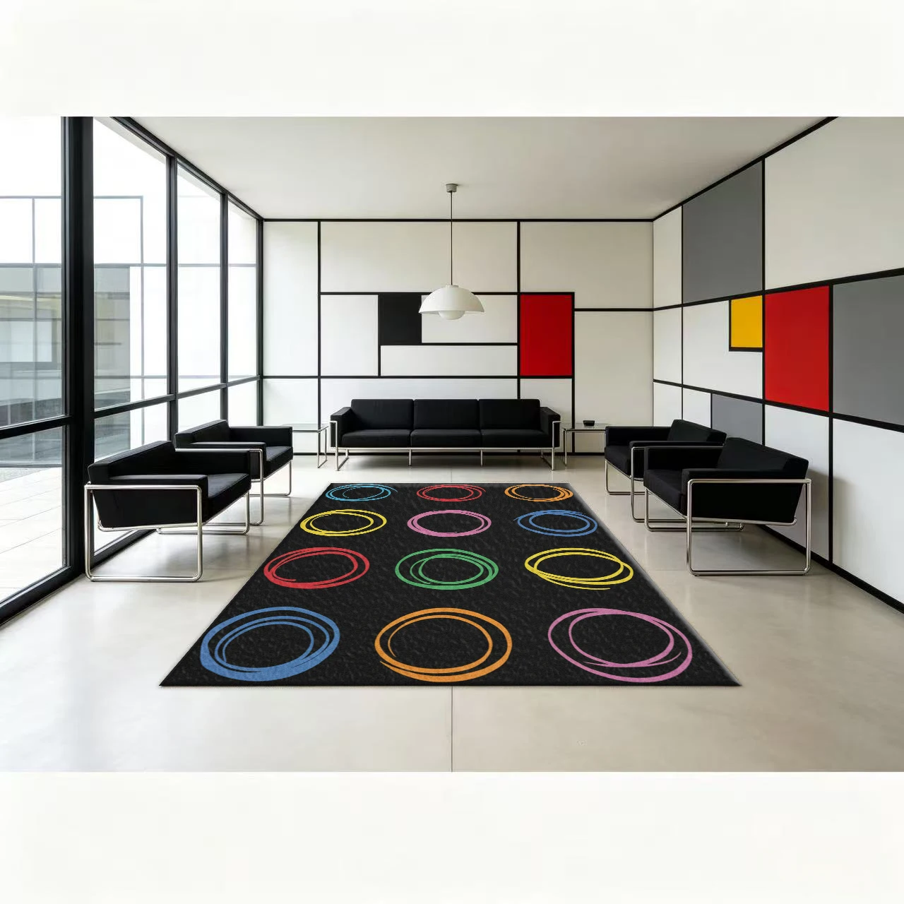 Colorful Hand-Painted Oval Round Abstract Carpet Multi-Color Graffiti Style Black Background Home Floor Carpet
