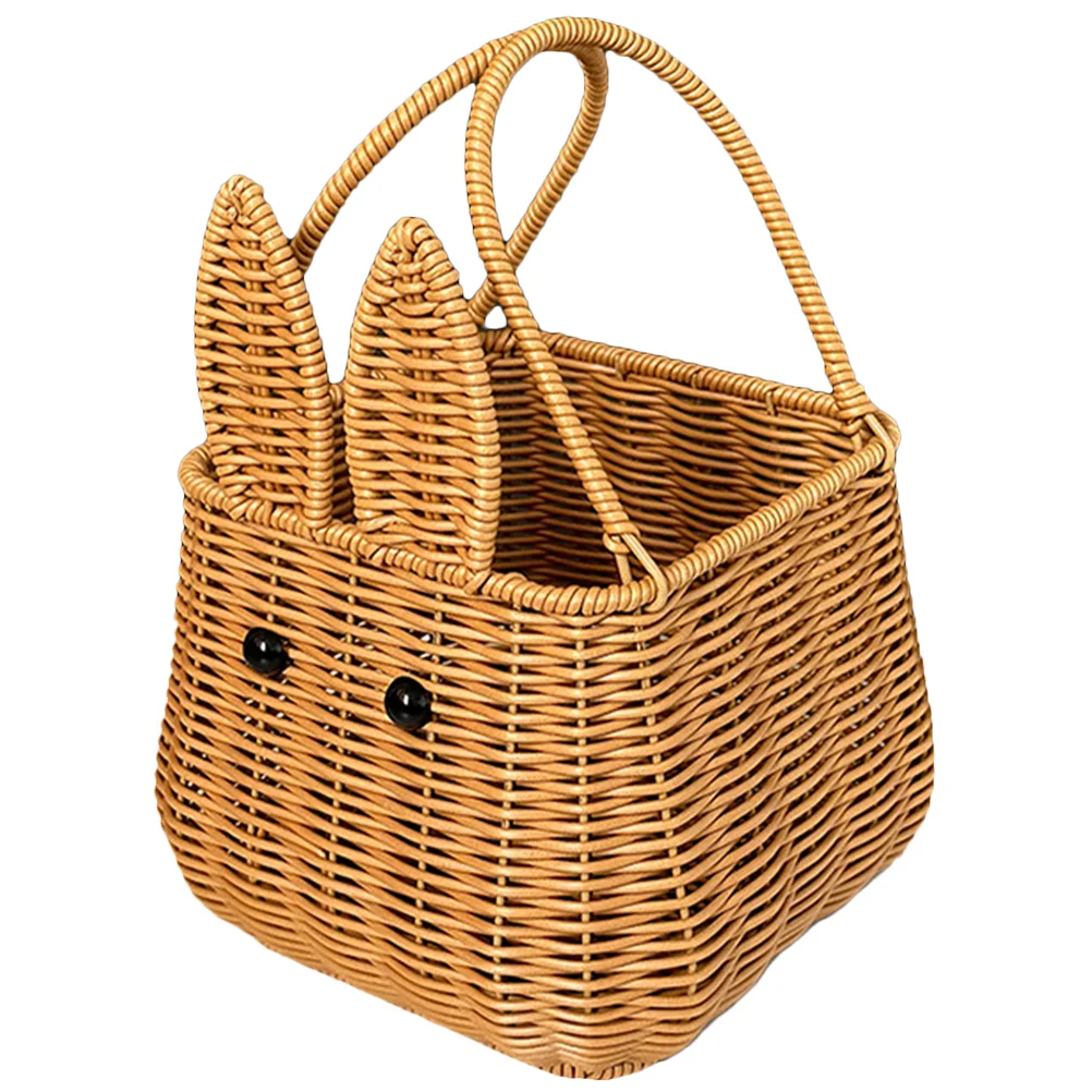 

Bunny Hand Basket Picnic Organizer Rabbit Toys Sundries Woven for Toddlers Photo Prop Snack Showing with Cover Storage