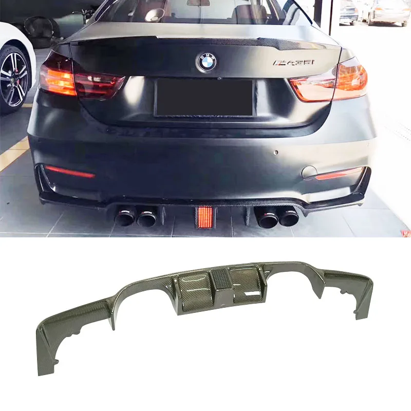 Carbon Fiber Rear Bumper Diffuser Lip Spoiler for BMW 4 Series F32 F33 M4 2013-2016 with Integrated LED Light