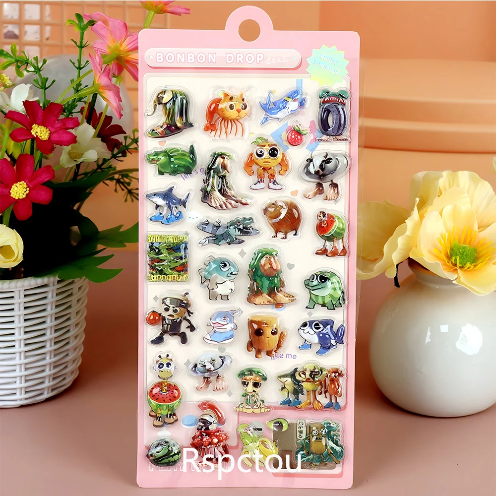 4 pçs tung tung tung sahur 3d alívio adesivos engraçado animal ai abstrato italiano brainrot dos desenhos animados decalques de cristal brinquedos presentes