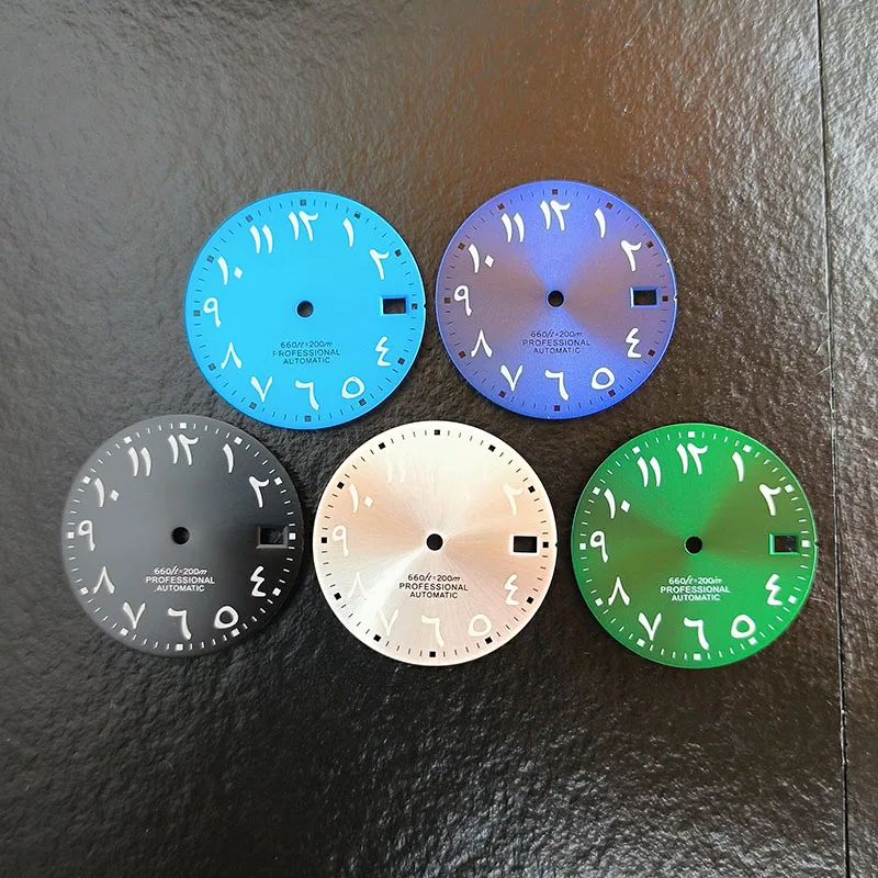 Aksesoris Jam Tangan 28.5mm aksesoris dial Arab biru bercahaya untuk NH otomatis mechanica Watch accessoriesl 35/36 gerakan