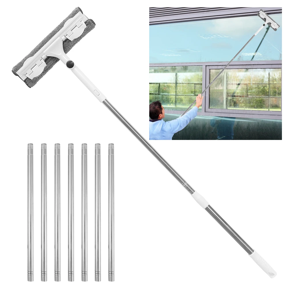 Extendable Window Cleaner Tools Set Adjustable Length Glass Squeegee Cleaning Kit with Rotatable Wipe Head for Household