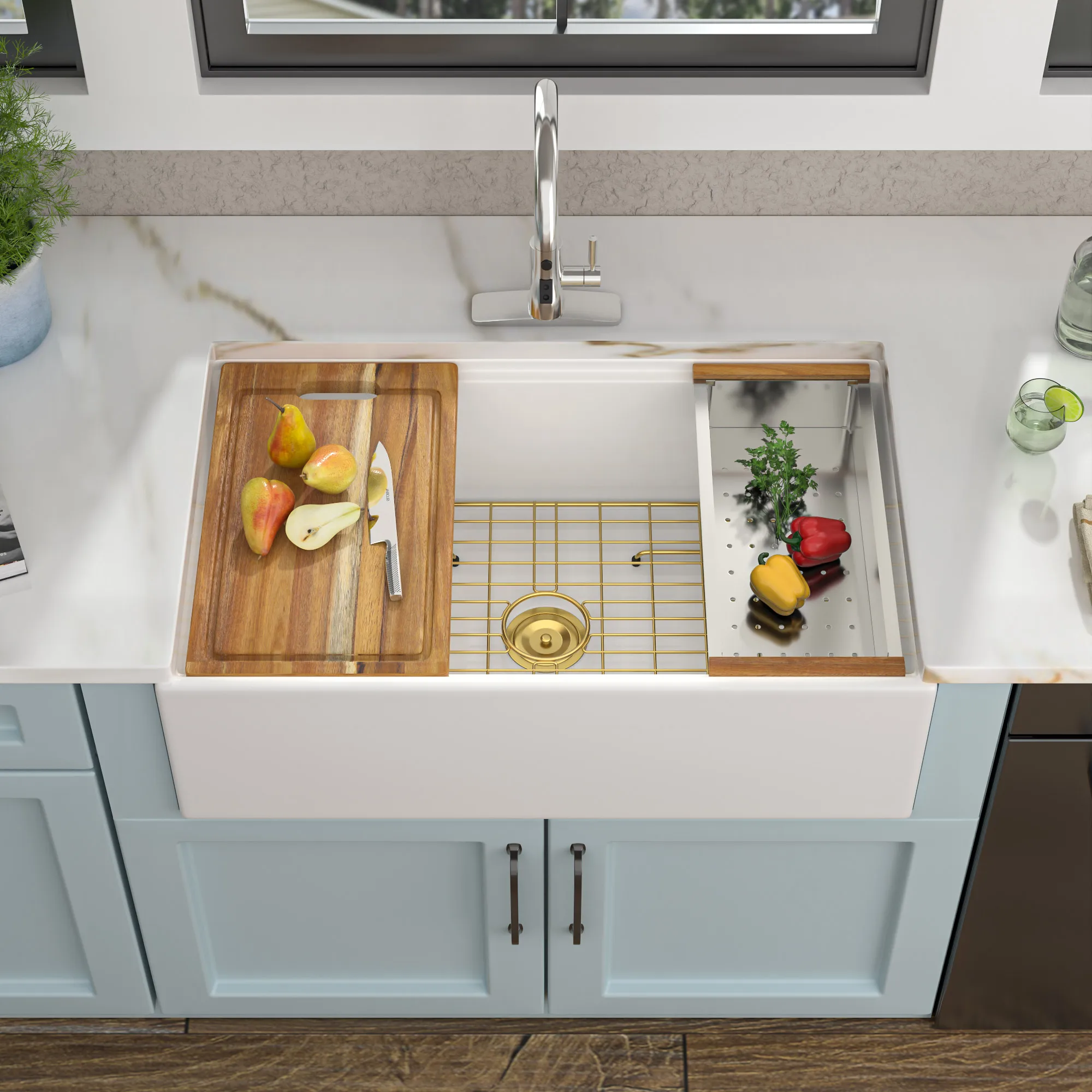 33-Inch Single Bowl White Porcelain Farmhouse Apron Kitchen Sink Ceramic Kitchen Sink