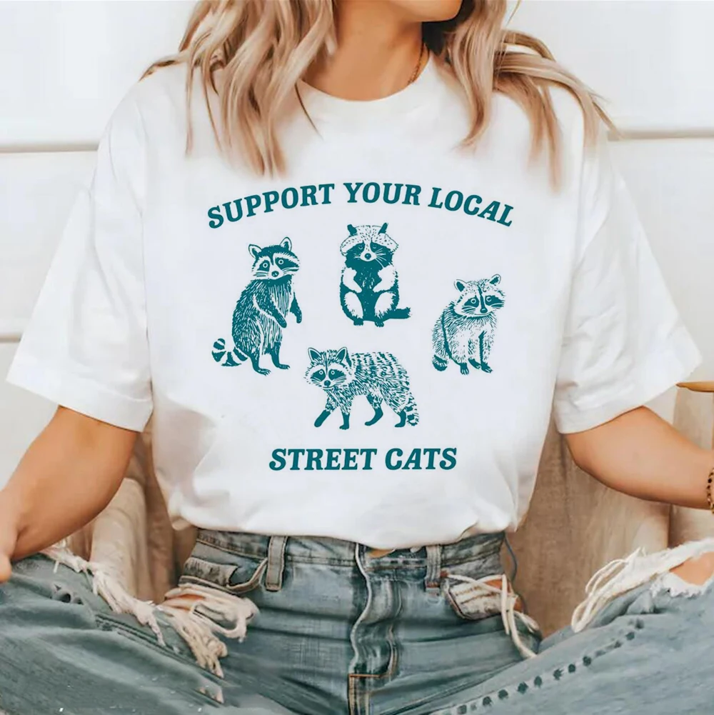 Women's T-Shirt Printing Support Your Local Street Cats Short Sleeve Casual T-Shirt Women's Clothing Pattern Summer Fashion T-Sh