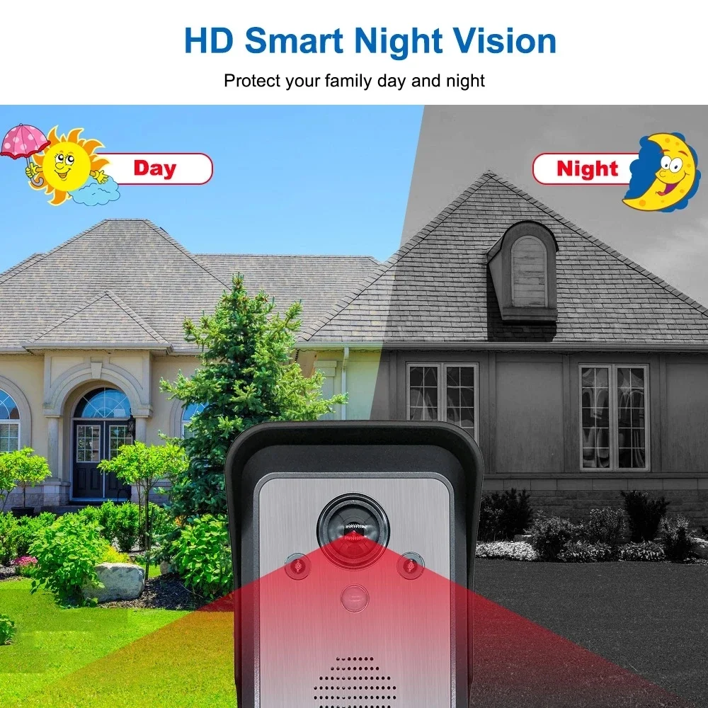 2 Cameras 3 Screens Wireless 7''Touch Key Screen Video Door Phone Intercom Access Control System 2.4GHz Doorbell Night Vision