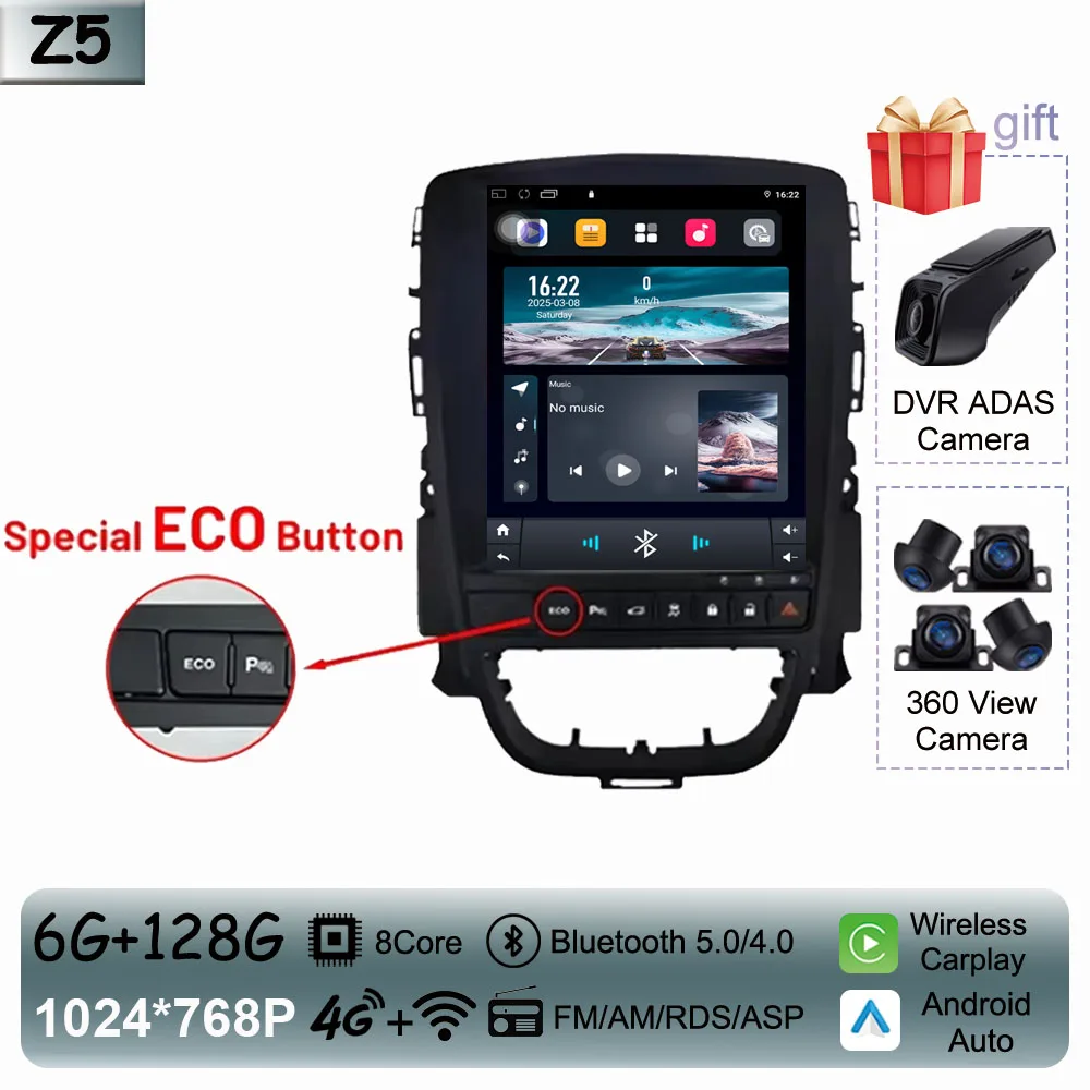 9.7 inch Carplay Draadloze Android Auto Voor Opel Astra J 2009-2015 Autoradio Multimedia Touch QLED Scherm Geen 2din DVD WIFI DSP
