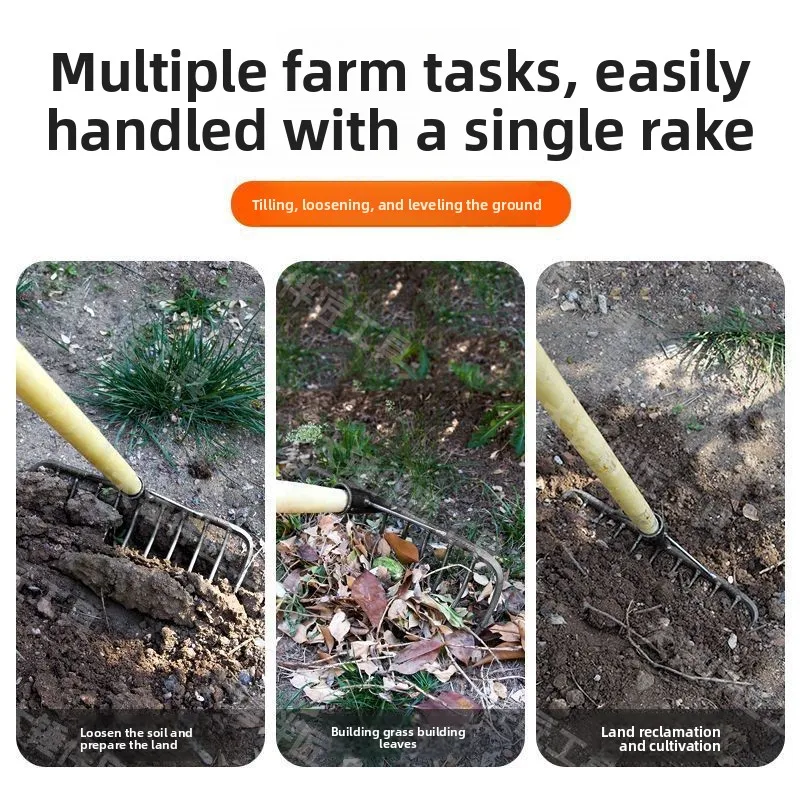 Steel Multi Tines Rake Household Grab Hook Soil Turning Grass Raking Weeding Dig Sweet Potato Peanut Beach Clamming