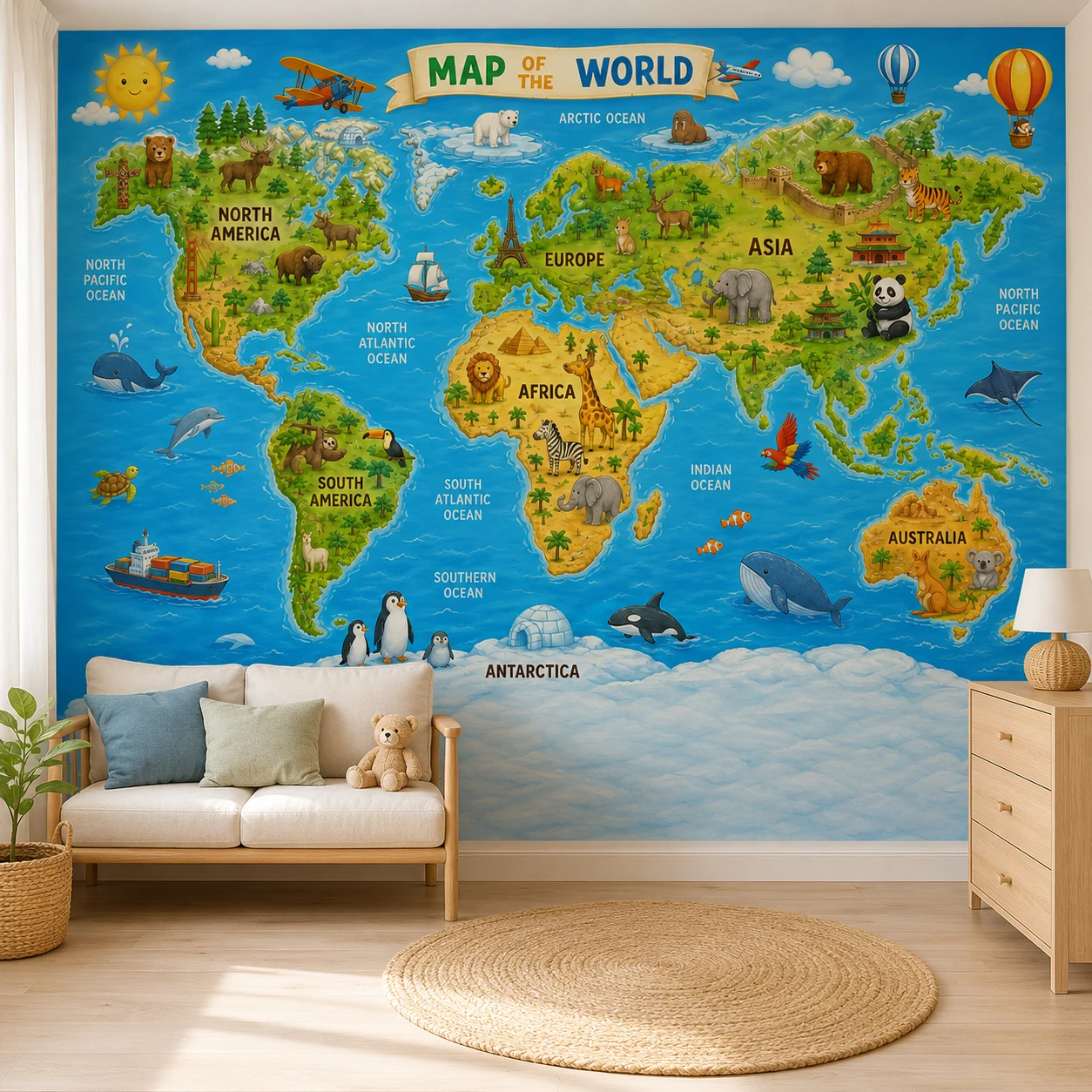 ورق جدران خريطة العالم للأطفال - مراجعة Kids Education Wallpaper وسعره