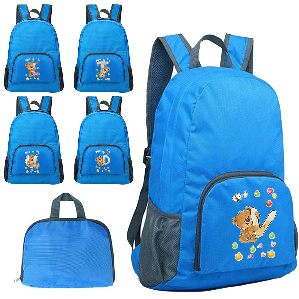 

Portable Folding Backpack New Bear Letter Pattern Printing Folding Hiking Bag Ultra-light Outdoor Cycling Travel Backpack