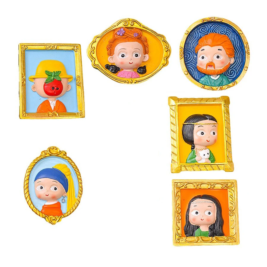 6pcs 크리 에이 티브 유명한 그림 시리즈 석고 인형 손 DIY 페인트 자기 냉장고 스티커 페인트 낙서 냉장고 p