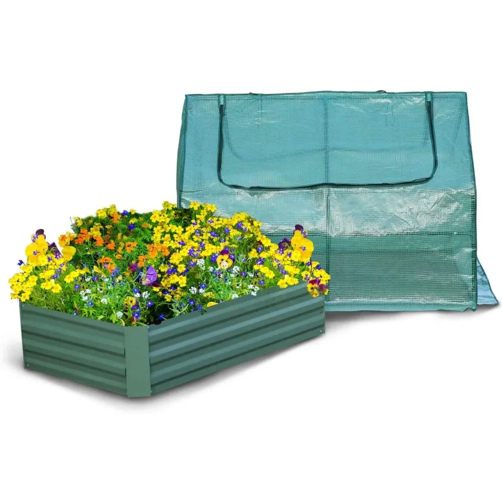 

Aoodor 4 ft. x 2 ft. x 1ft. Raised Garden Metal Bed Mini Greenhouse Kit with 2 Roll-up Zipper Doors, for Vegetables Herbs