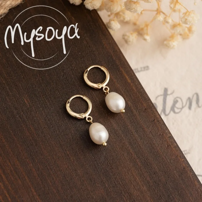 

MYSOYA White Rice-Shaped Freshwater Pearl Earrings 7-8mm With Gift Box For Her/Him Birthday/Wedding/Christmas/New Year Gift