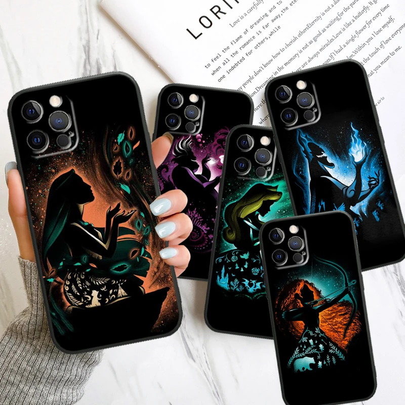 Villain Disney Princess Apple iPhone Case For 15 14 13 12 11 Mini XS XR X 6S 6 Pro Max Plus Black Soft Cover