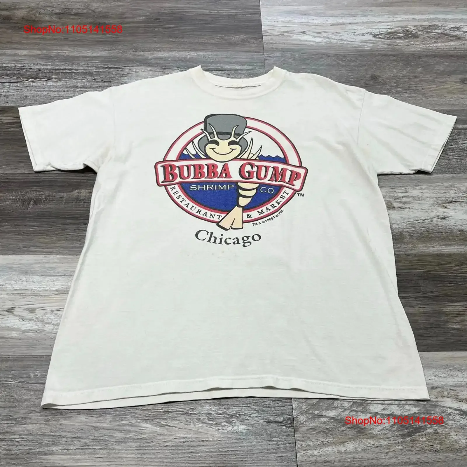 Vintage 1998 Bubba Gump Shrimp Co Chicago White Men L Forrest Movie T Shirt vintage Washed Versatile homme Slightly