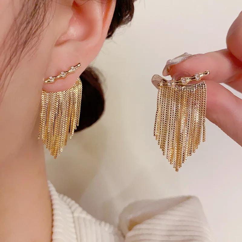 Light Luxury 925 Silver Needle High End Bamboo Joint Waterfall Tassel Fashionable and Elegant Style Minimalist Earrings