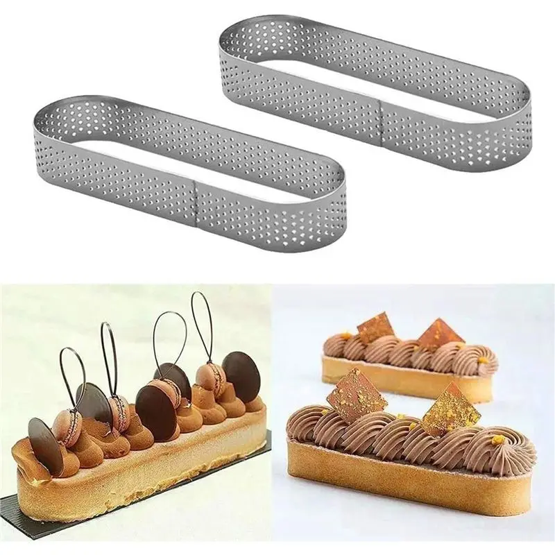 DTA5 60Pcs Oval Tartlet Molds, Stainless Steel Tart Ring Mousse Cake Mold for Baking Dessert Quiche, 9.4x2.8x2cm