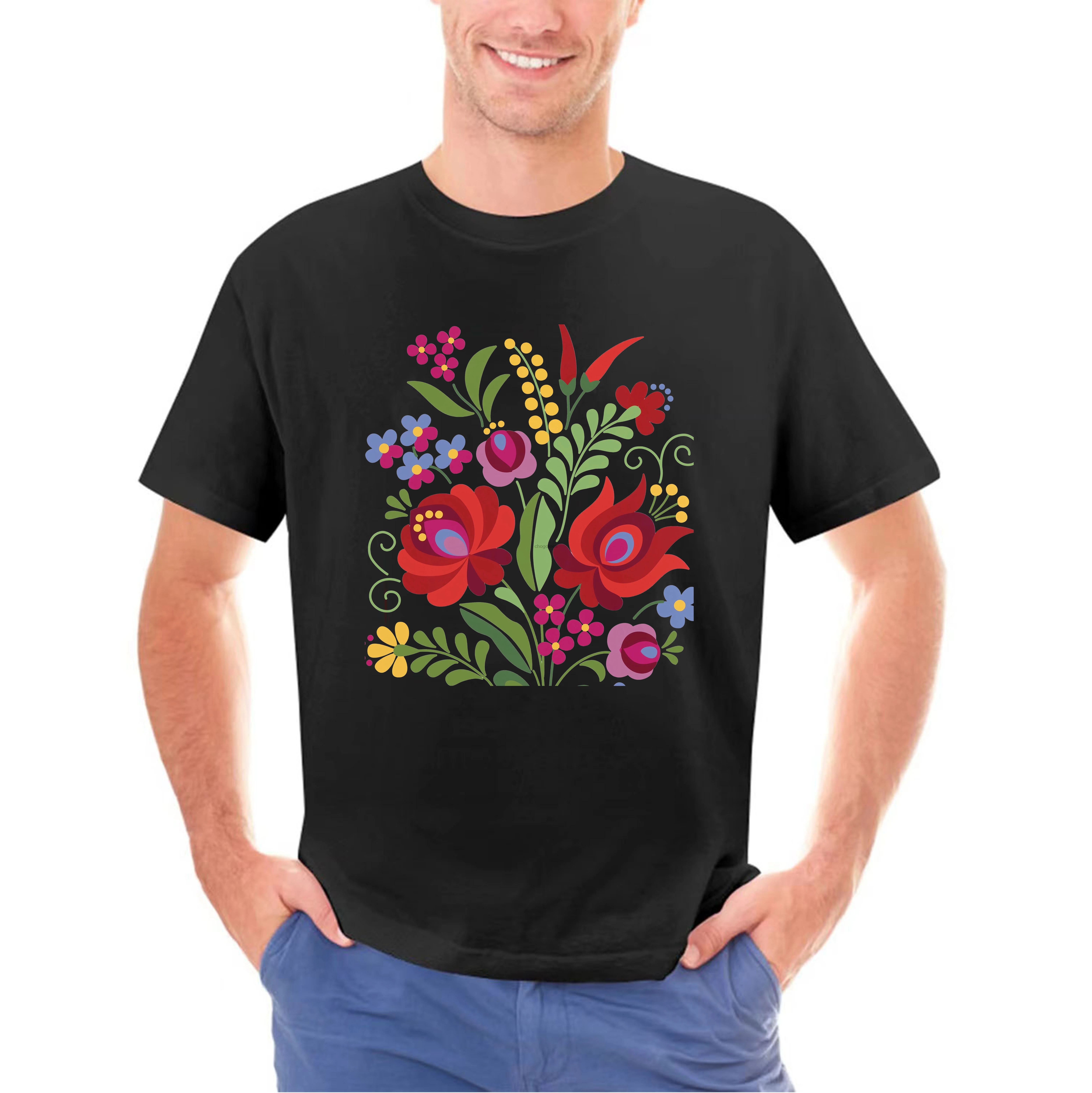 Hungarian Folk Design Red Peppers T shirt red roses folk design hungary crimson tulips violet periwinkle mint grass green