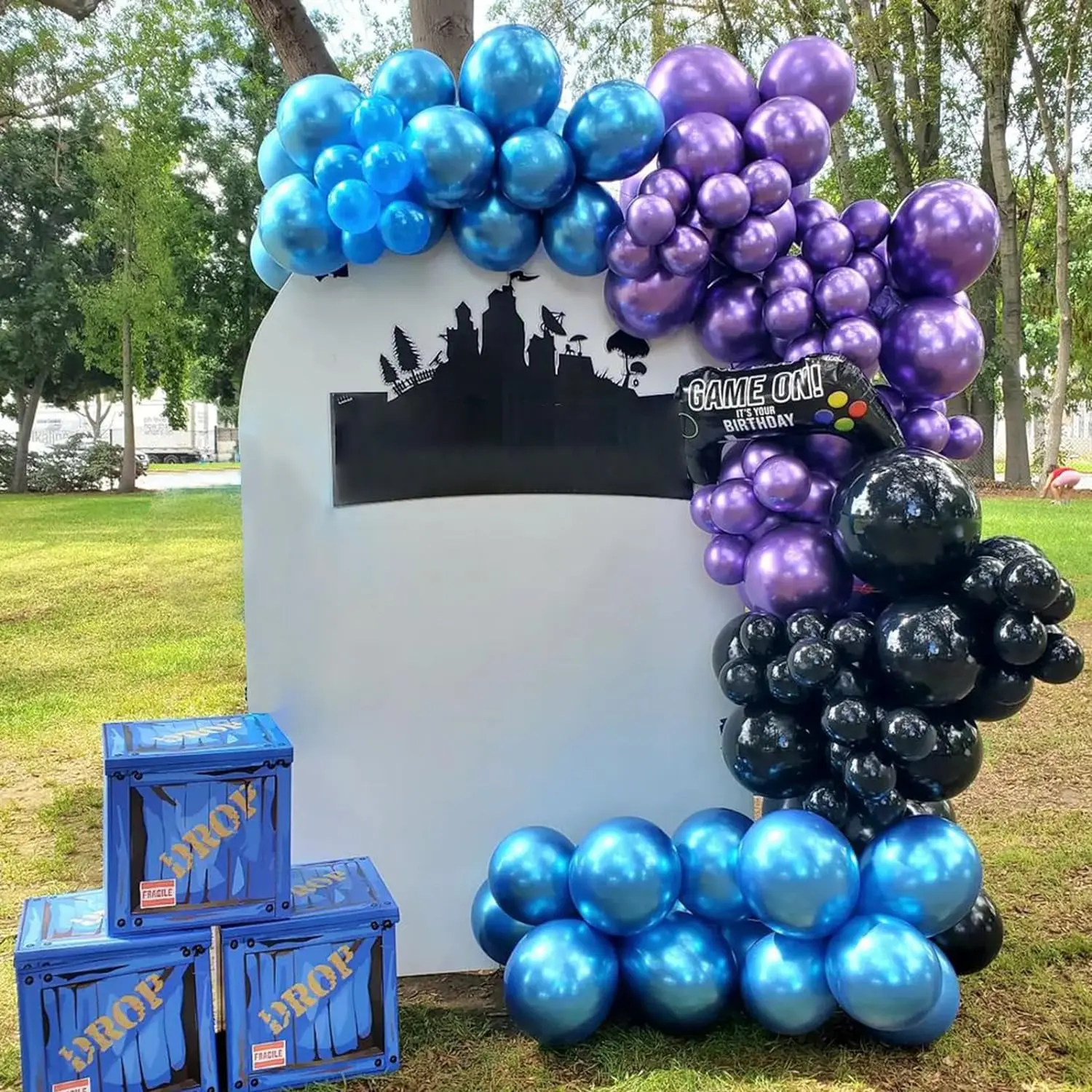 مجموعة بالونات من اللاتكس المعدنية باللون الأزرق والأرجواني والأسود مكونة من 117 قطعة مناسبة لحفلات أعياد الميلاد وحفلات الزفاف وديكور حفلات عيد الحب #5