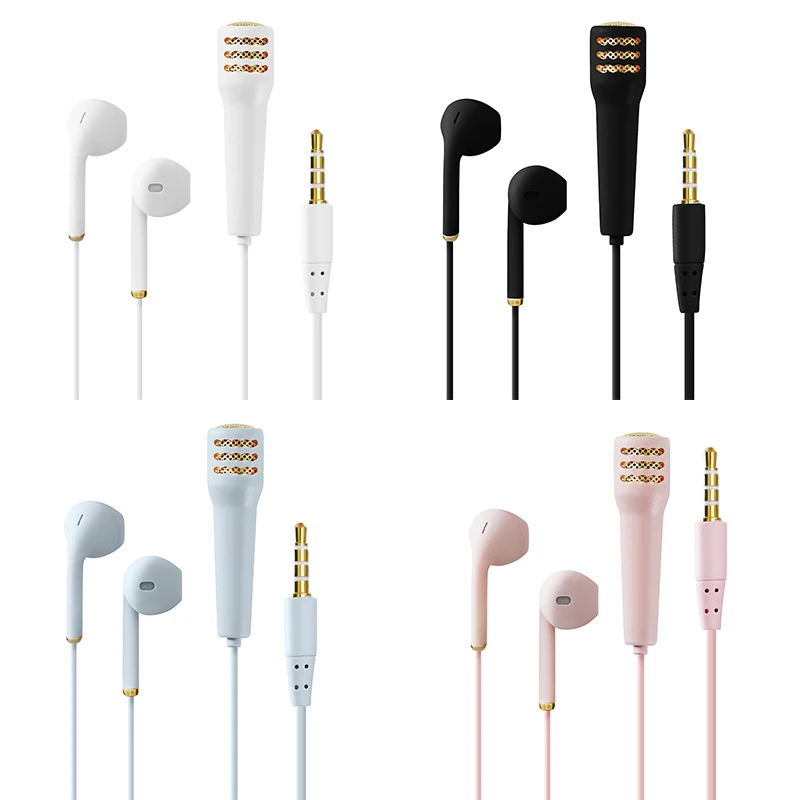 1pc Earphone 3.5mm Portable Karaoke Mic All-in-one Mini Stereo Wired Headphone In-Ear Headset Singing Artifact Universal Phone