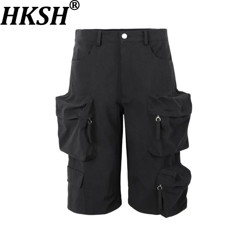 HKSH Spring Summer New High Street Safari Style Multi-Pocket Zipper Shorts Straight Casual Cargo Pants Women Chic Capris HK21161