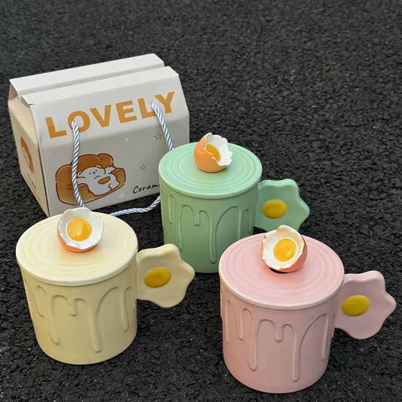 Taza de cerámica de huevo con tapa, cuchara, caja de regalo, té de la tarde, taza de café con leche, divertido regalo de cumpleaños para niña, Día de San Valentín, vaso de Oz