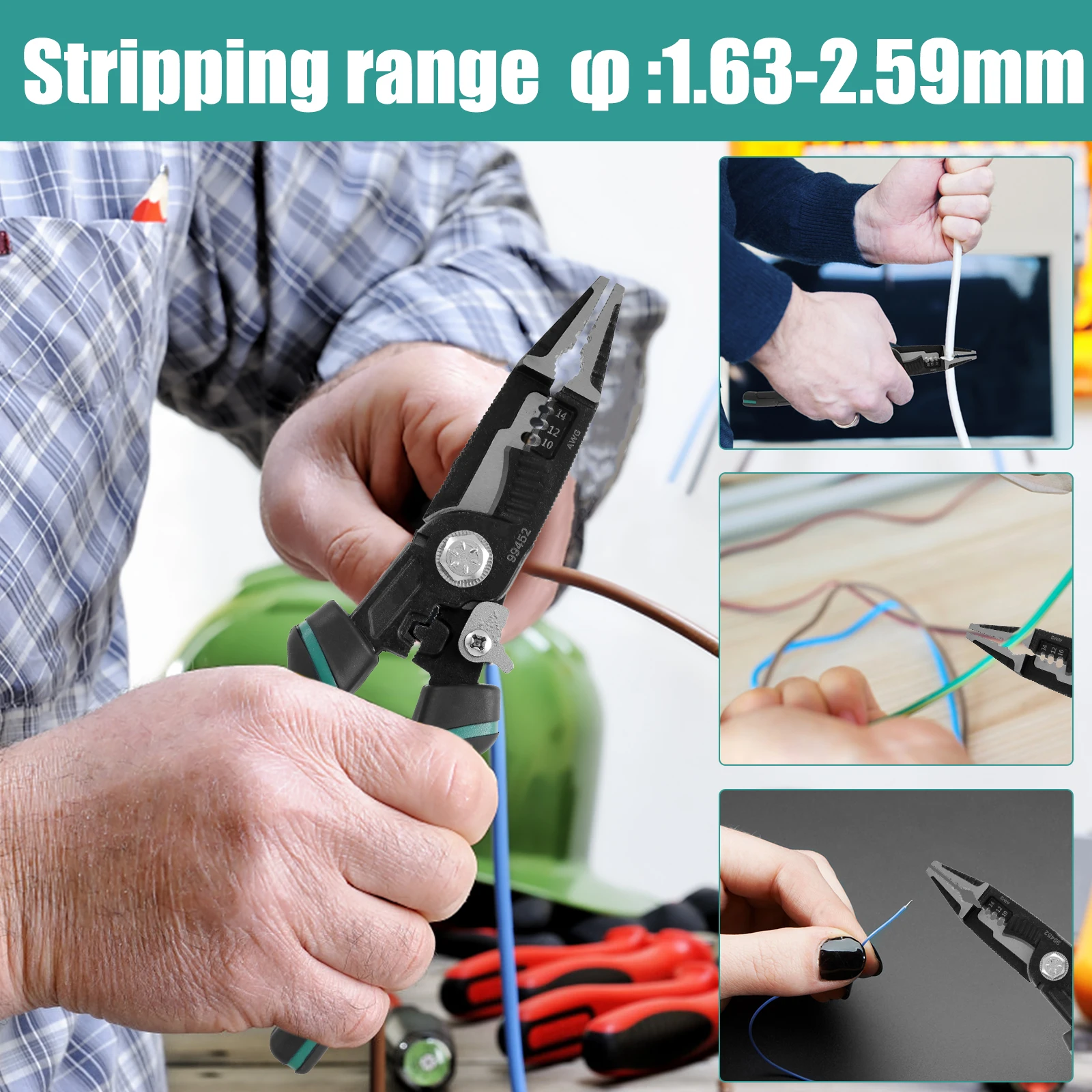 Wire Stripping Pliers Ergonomic Non-slip Wire Crimper Wire Stripper Carbon Steel Wire Stripping Cutting Crimping Deburring Tool