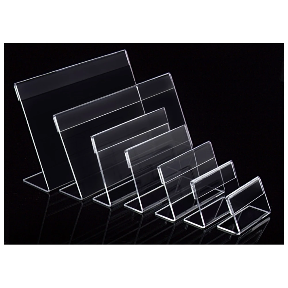 Acrylic Clear Plastic Desk Sign Stand L Shape Table Card Price Holders Frame Label Tag Paper Display Thick 1.5mm