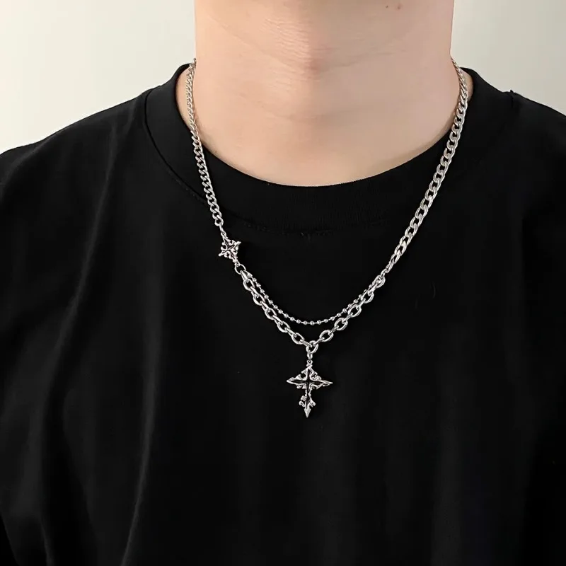 Retro cross pattern collarbone chain versatile neck accessory for daily commuting basic style and small accessories for wearing