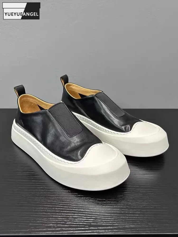 Mens Genuine Leather Shoes Slip-On Flat Platform Loafers Solid Color New Spring Summer Men Footwear Breathable Casual Sneakers