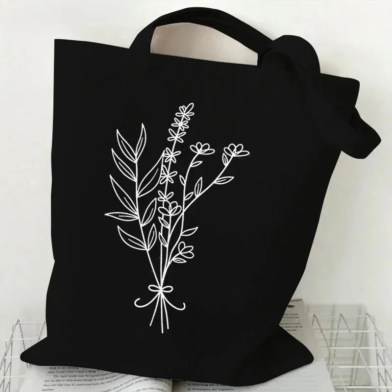 Vintage Wildflower Funny Canvas Tote Bag Women Butterfly Flower Shopping Bag Simplicity  Reusable Shoulder Aesthetic Handbag