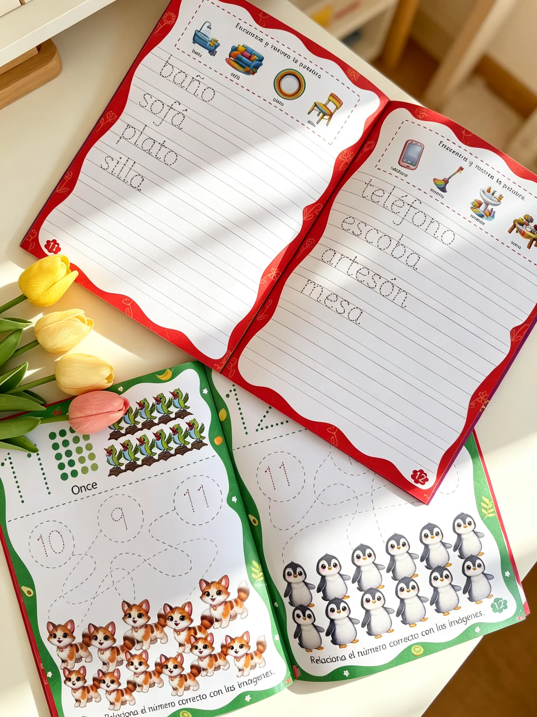 Spanish Wipe-Clean Sight Words Writing & Recognition Workbook – 18-Page Reusable Handwriting Practice Book (Preschool)