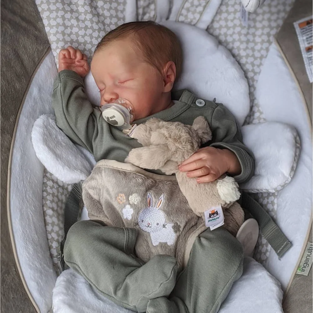 49CM Levi Newborn Baby Doll Reborn Sleeping Soft Silicone Flexible 3D Skin Tone with Visible Veins Hand Paint Hair Doll