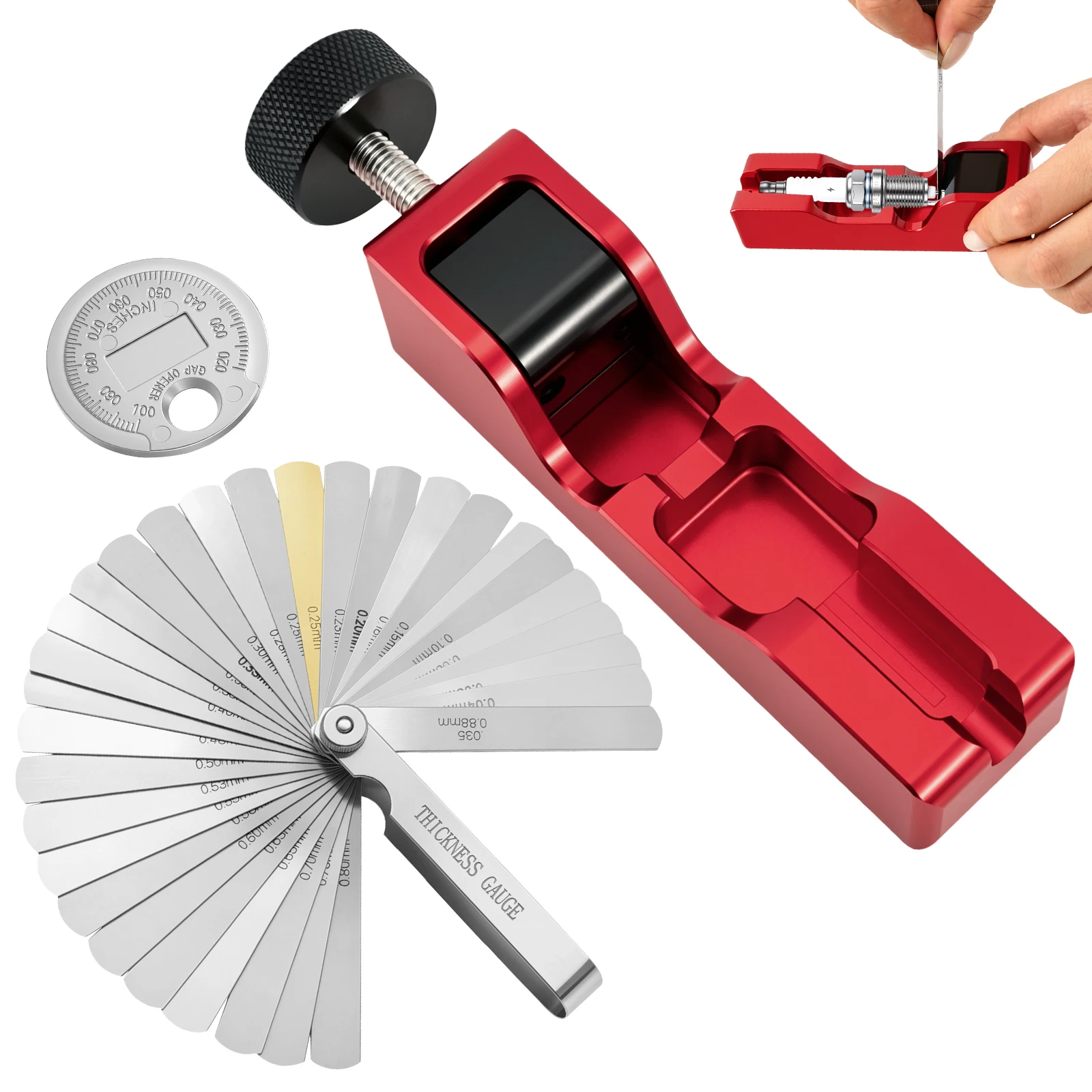 Spark Plug Gap Tool with Stainless Steel Feeler Gauge Universal Gapping Adjustment Tool for Most 0.39 0.47 0.55 0.63in Thread