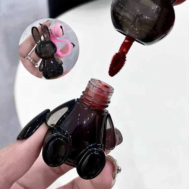 Schwarzer Kaninchen-Wasserglanz-Lipgloss, Spiegelglanz, feuchtigkeitsspendend, für vollere Lippen, getönt, nicht leicht abfärbbar, flüssiges, langanhaltendes Make-up