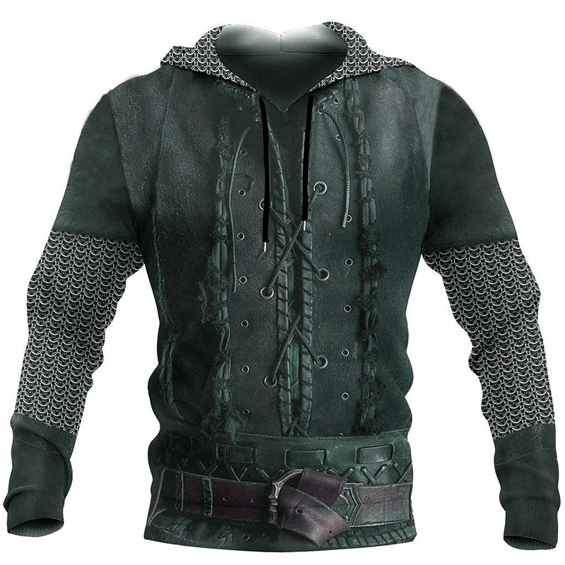Vintage 3D Armor Printed Hoodies Fashion Spring Autumn Long Sleeve Trend Streetwear Pullovers Loose Mens Personalization Hoodie