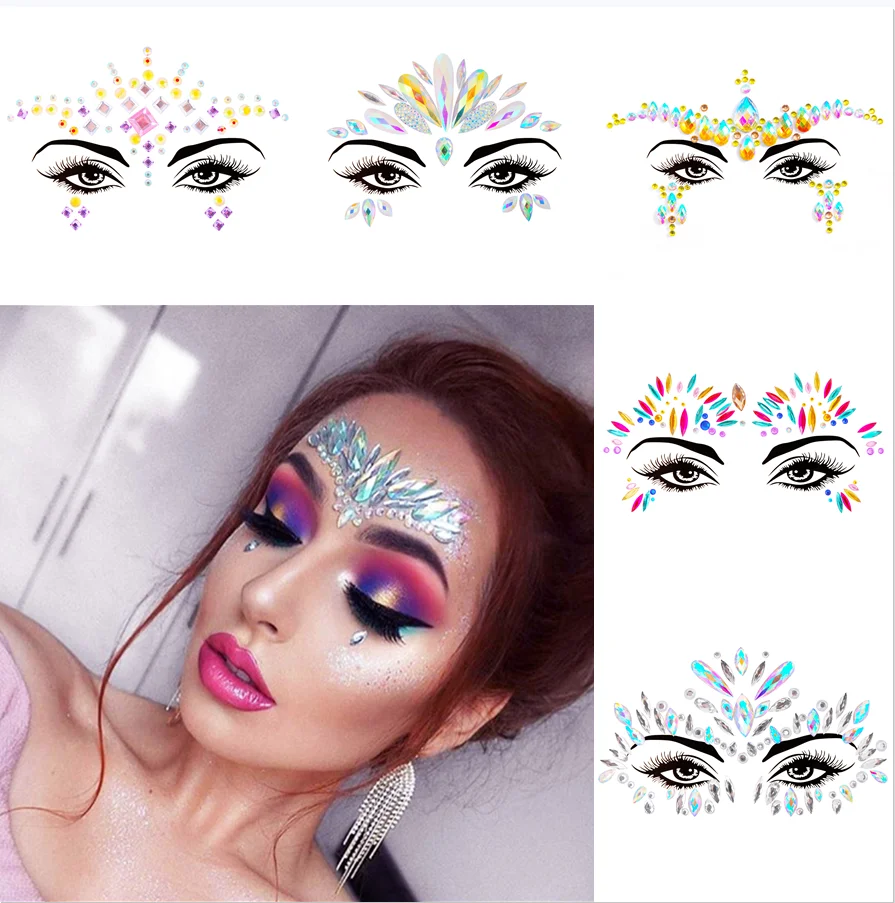 

Сексуальные 3D наклейки на лицо, блестящие временные фототатуировки Стразы «сделай сам», украшения для лица для женщин, для вечеринки, свадьбы, макияж для лица и тела