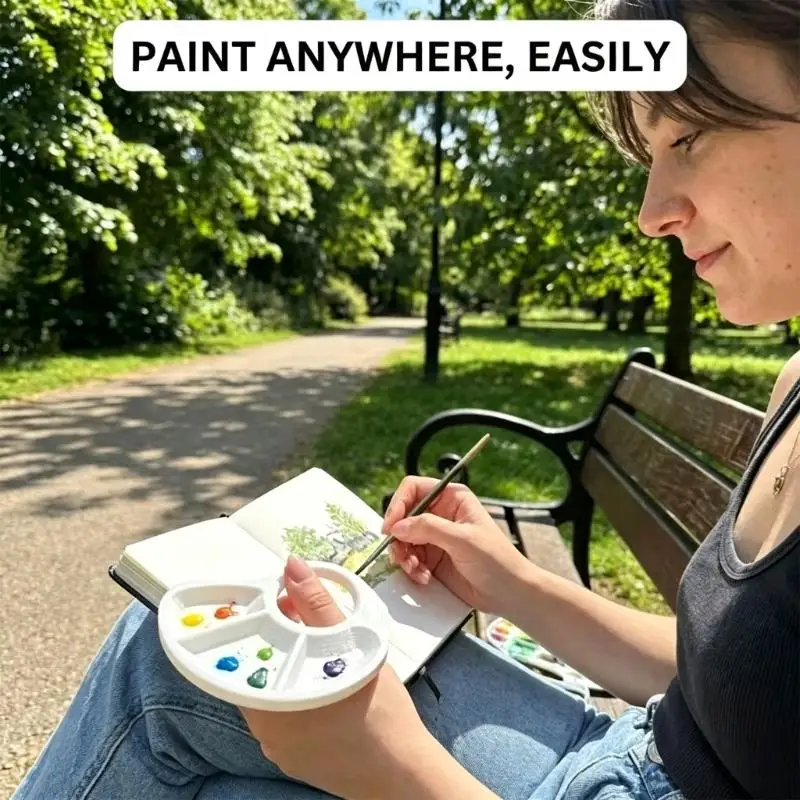 R53C Hand Worn Paint Tray with Thumb Grip, Multiple Mixing Wells for Classroom Drawing, Desk Study, and Color Tasks