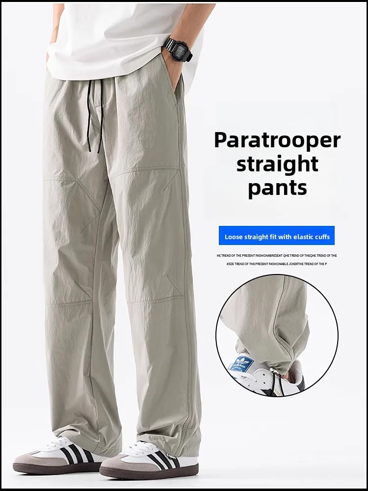 

Loose Straight Leg Men's Casual Pants Autumn New American Vintage Paratrooper Trousers Faionable Workwear Polyester Fiber