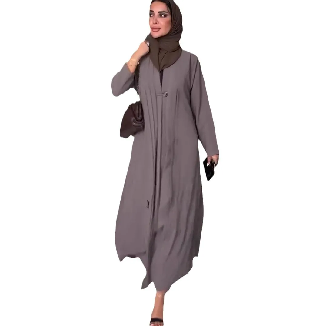 Eid Abaya Musulmano per Le Donne Arabo Abito Lungo Jalabiya Abiti con Bottone Singolo Ramadan Marocco Dubai Abaya Caftano Pieghe Abiti