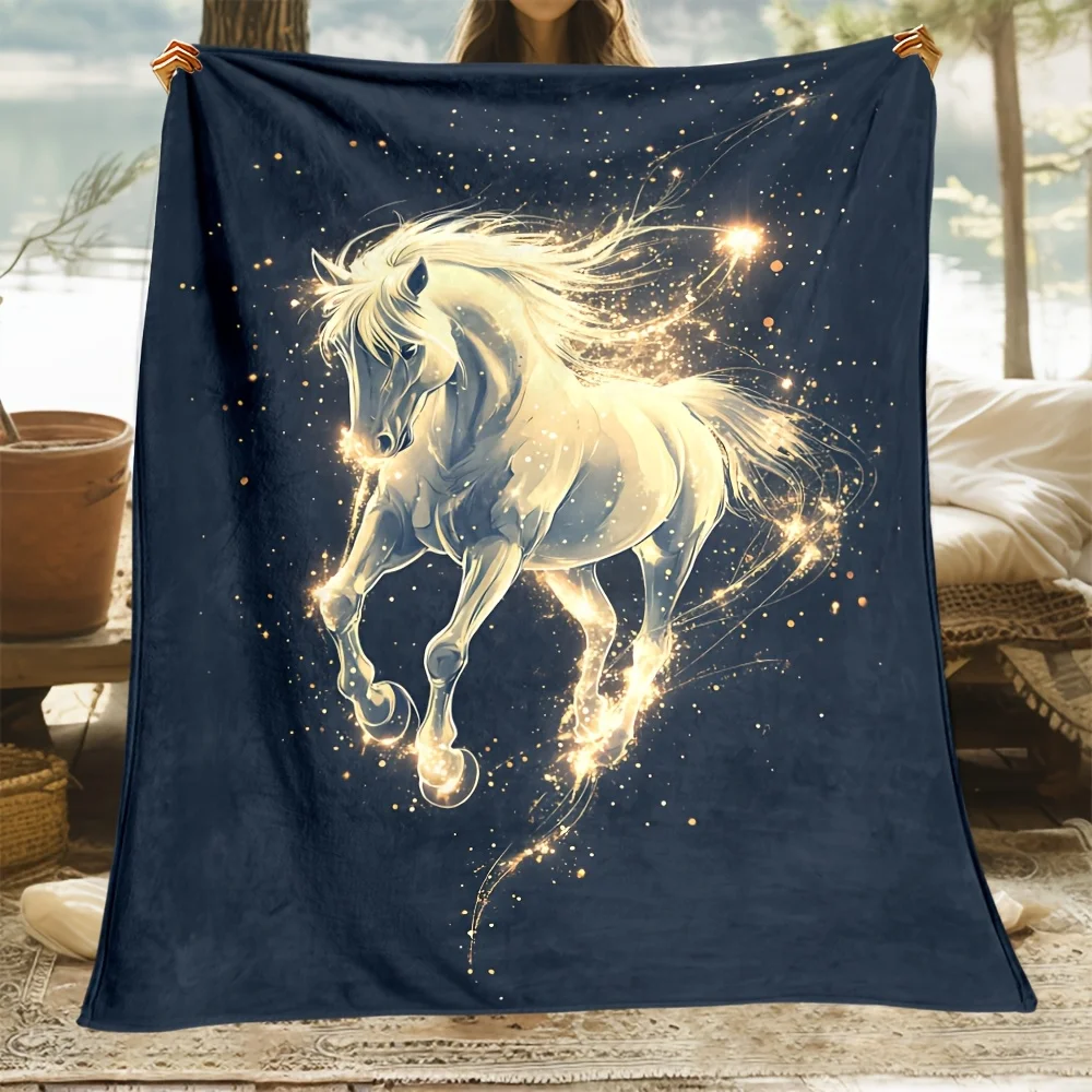 Fantasy Glowing Pegasus Horse Glow Blanket Throw for Kids Nursery Room Decor Cosmic Galaxy Stars Bedding