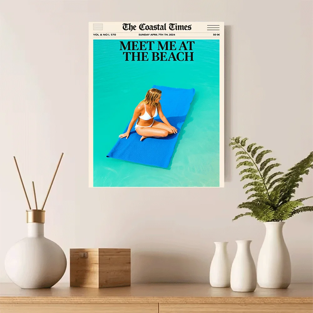 1PC-Canvas poster Unframed Beach Vibes Summer Escape Ocean Woman Relaxing Tropical Paradise Coastal Sunbathing Scene summer