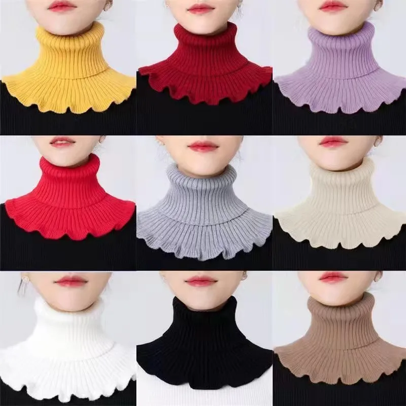 

Knitted Fake Collar Women's cuellos de pelo para abriglos detachable false collar wool collar Windproof Wrap Scarf Solid sweater