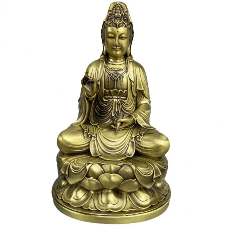 

Brass Avalokitesvara Ornaments South Sea Sitting Lotus Guanyin Goddess Domestic Buddhist Hall Ornaments Willow Branch Guanyin