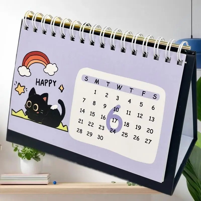 

"2026 Equine Year Travel Calendar with Feline Pattern; Handy Mini Desktop Calendar for Decor.
