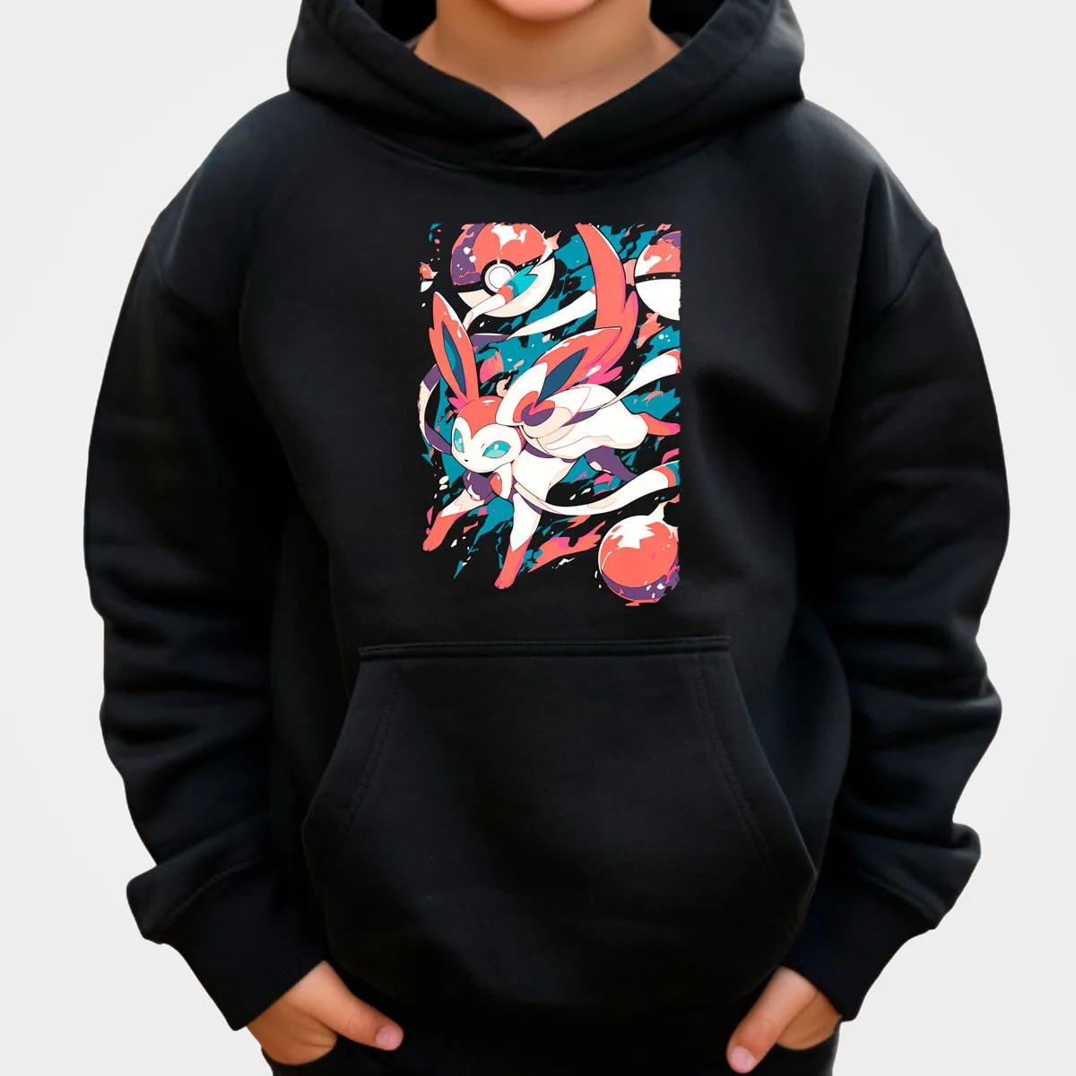 Pokemon Anime Pikachu Cotton Hoodie Black with Yellow Character Breaking Purple Energy Sphere Cracked Effect Loose Fit Casual