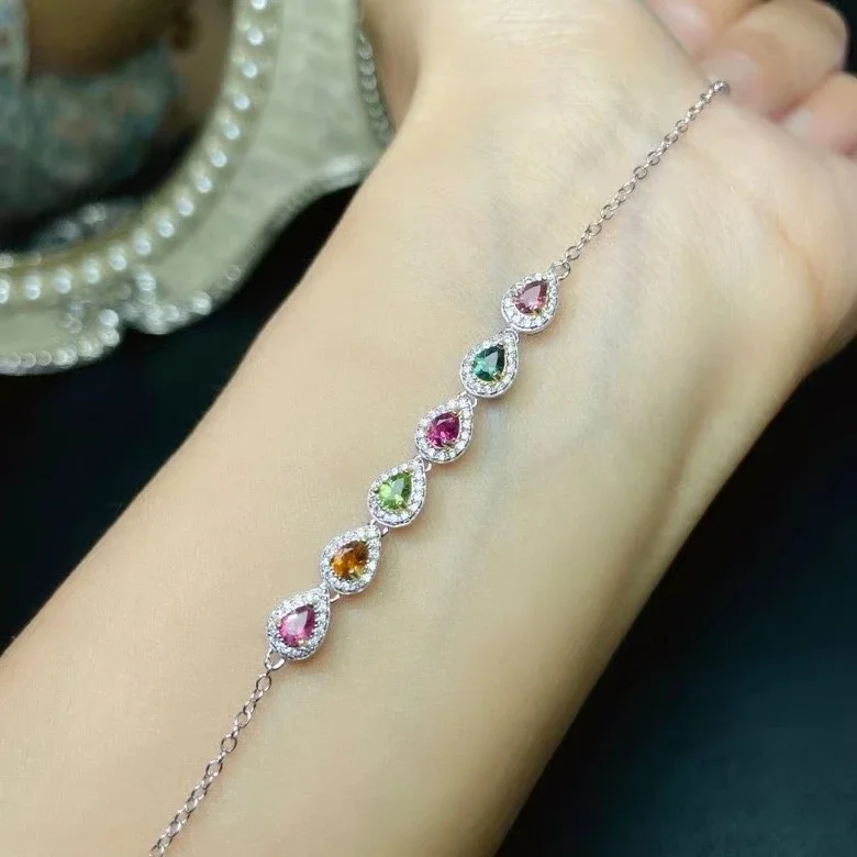 

Classic Gemstone Bracelet for Office Woman 4mm*6mm Natural Tourmaline Bracelet 925 Silver Bracelet Jewelry Gift for Woman