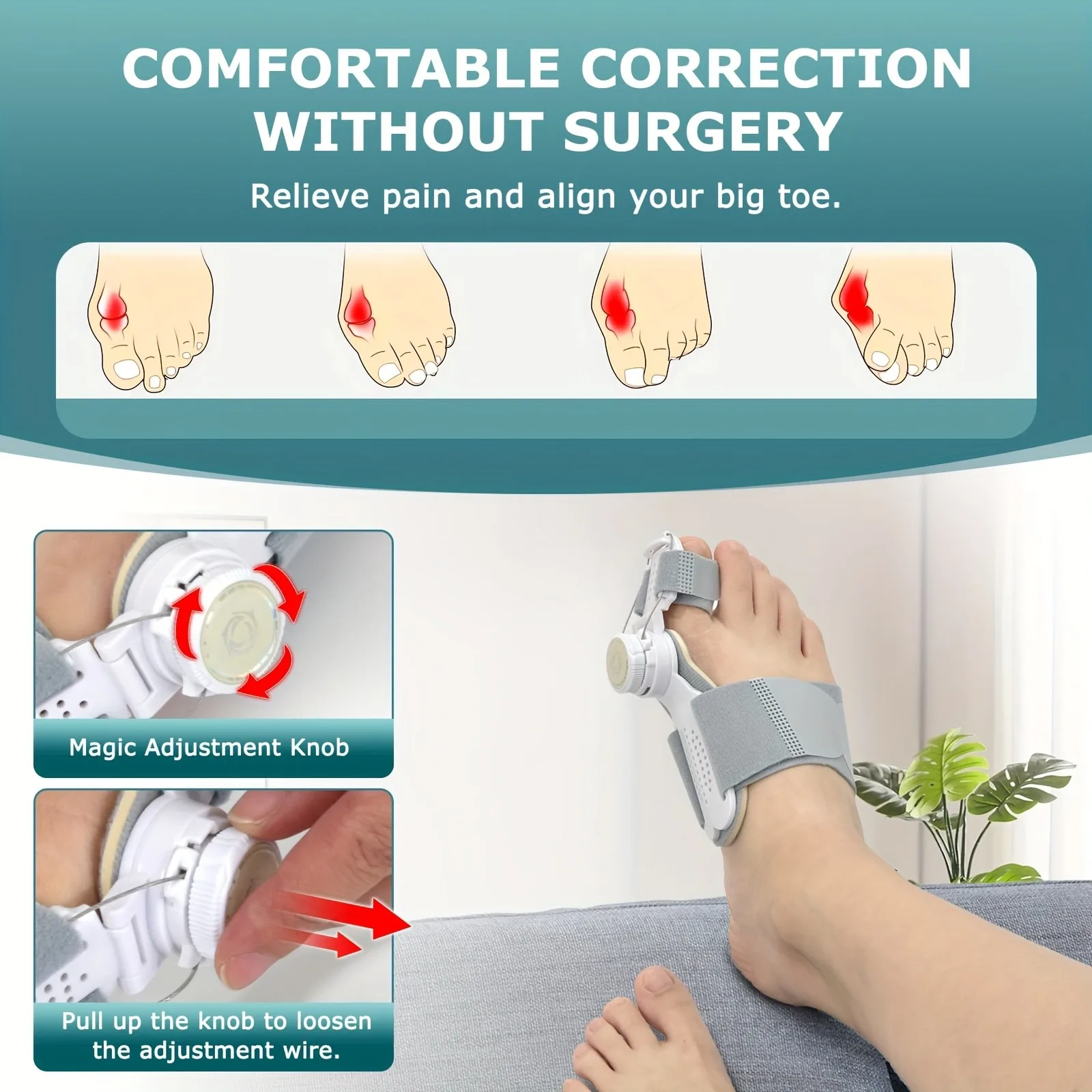 Verstellbarer Hallux-Valgus-Korrektor und Zehen-Ausrichtungs-Orthese | Starke Unterstützung mit atmungsaktiven Löchern, weiche Polsterung – Detail 6