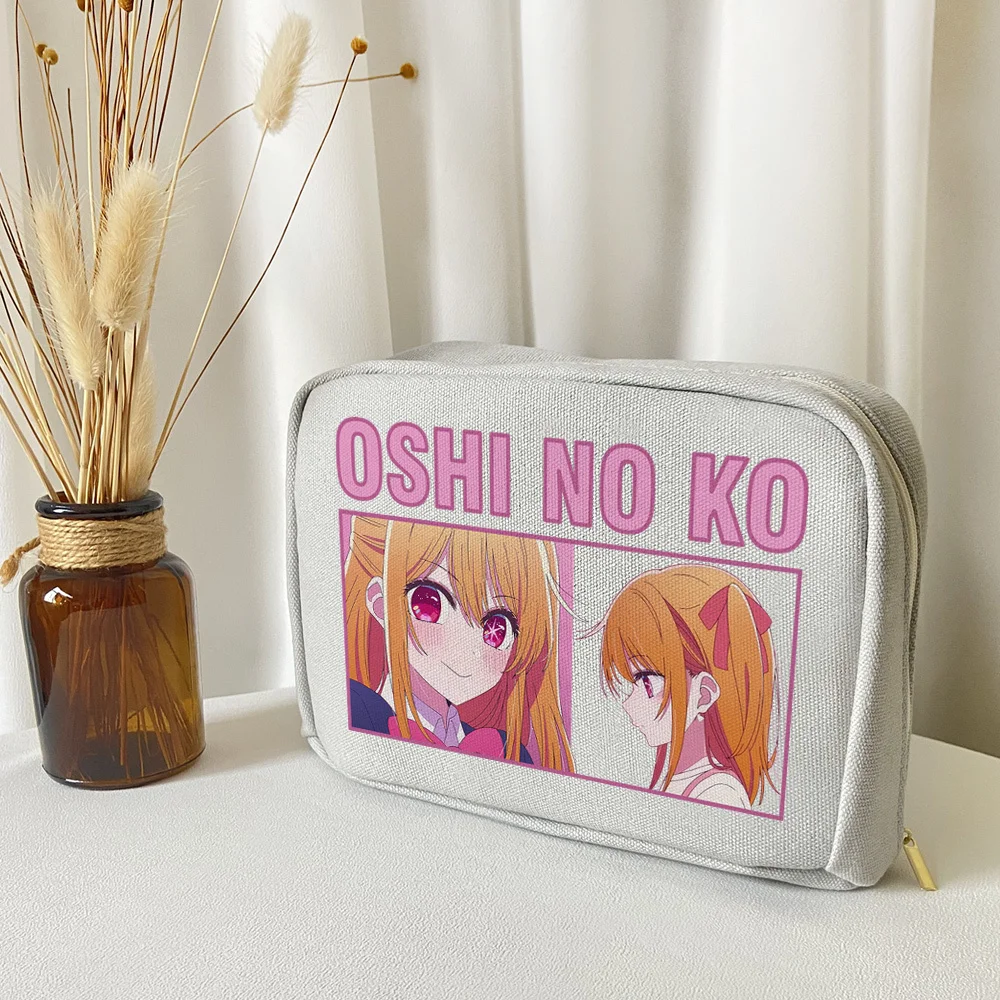 OSHI NO KO Hoshino Ai Canvas Pencil Case Kids Teens Make up Cosmetic Bag Student Stationery Box Large Capacity Storage Pen Bags