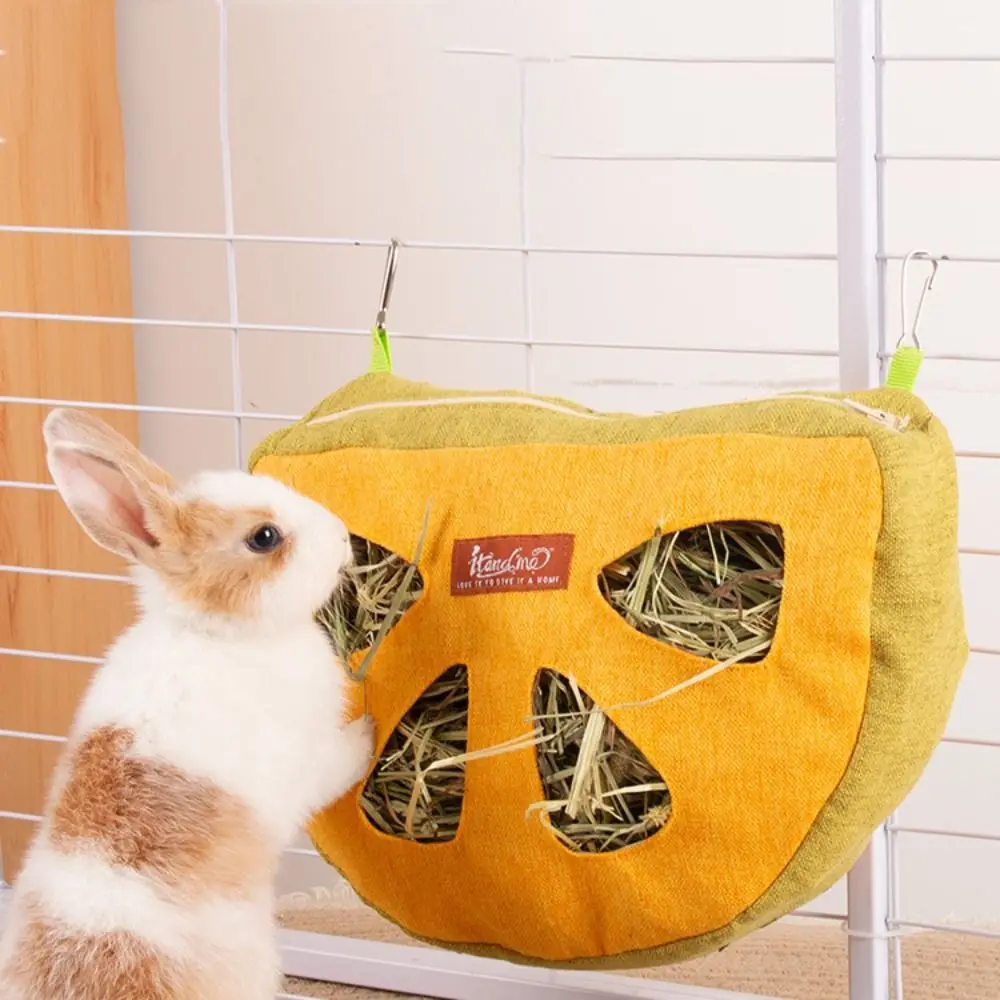 

Practical Hanging Hay Bag Feeder Wear Resistant with Zipper Hay Feeding Bag Washable 4-Hole Feeding Bag for Pet Cage