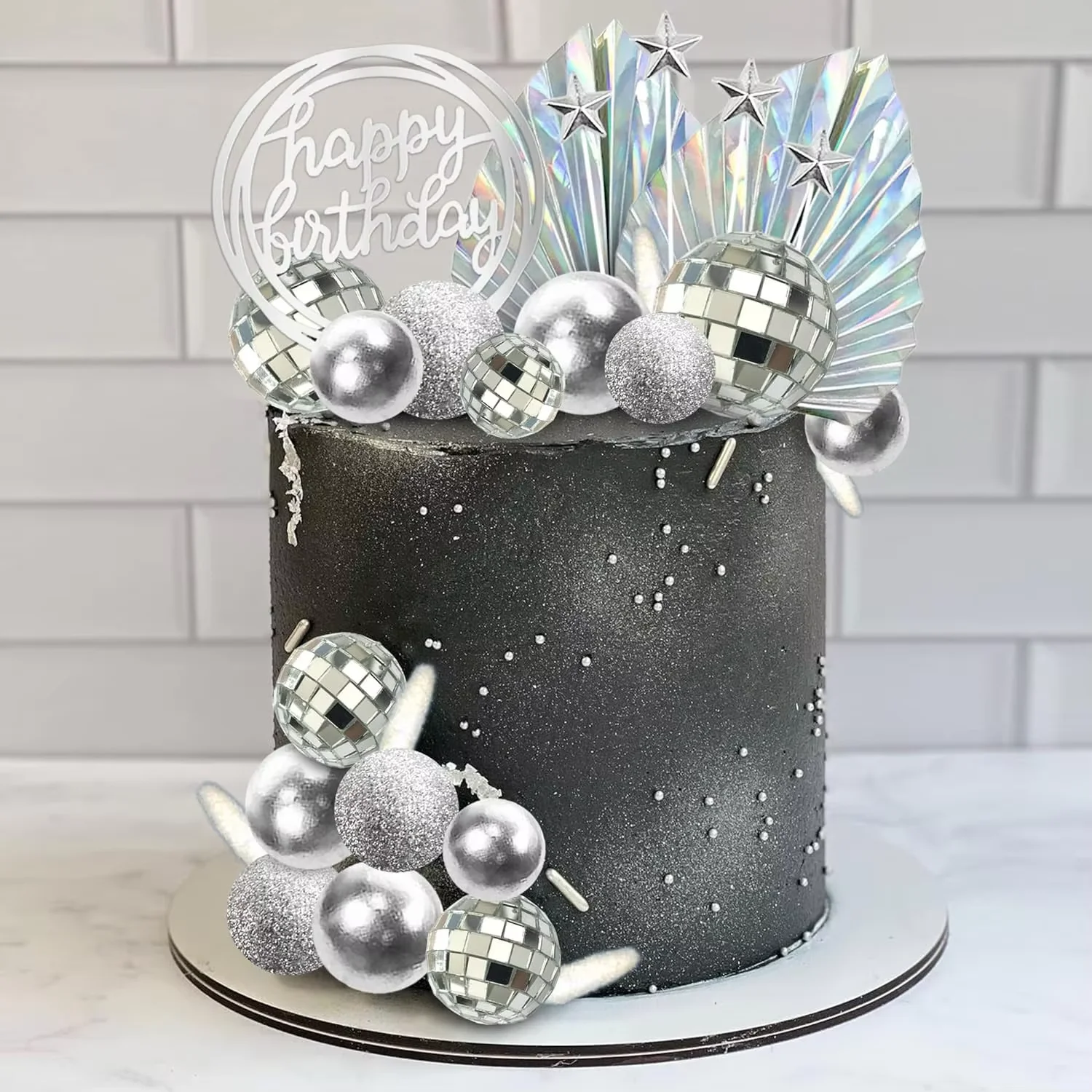 26pcs Disco Balls Cake Toppers Mirror Balls with Boho Stars Cake Decorations for Disco Dance Party Saturday Night Fever Supplies